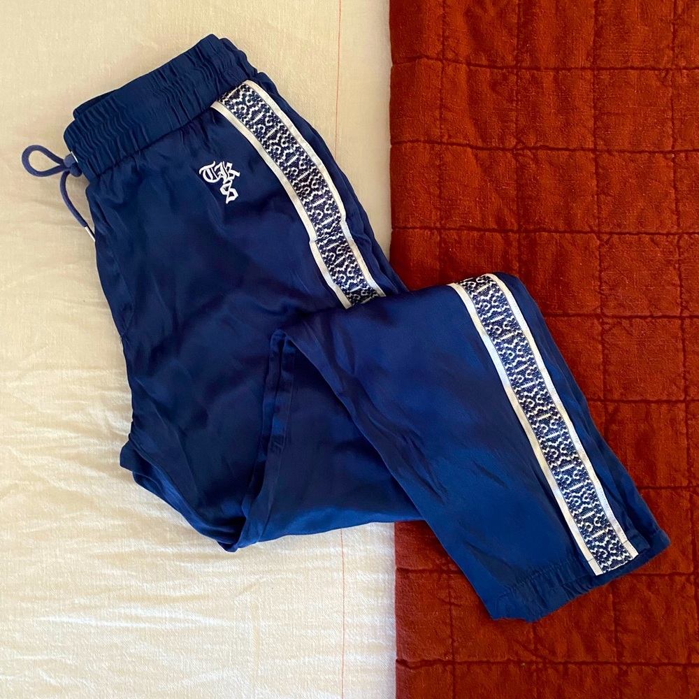 The Kooples Sport Blue Satin Monogram Jogger